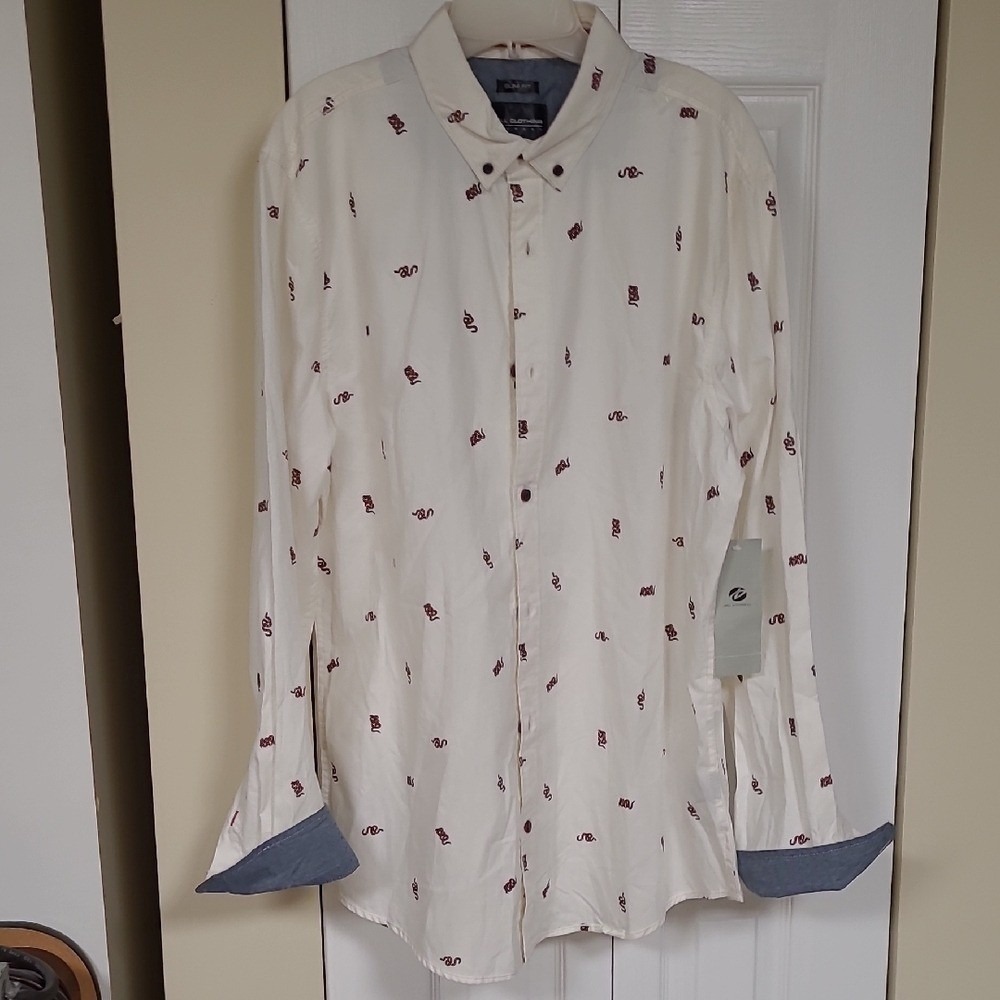 Drill Clothing Co Snake Patterned Ivory Mens Shirt XL Moto/Biker Style‎ Slim Fit